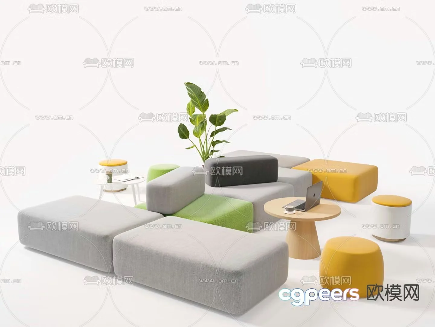 Office sofa booth sofa module sofa 3D model