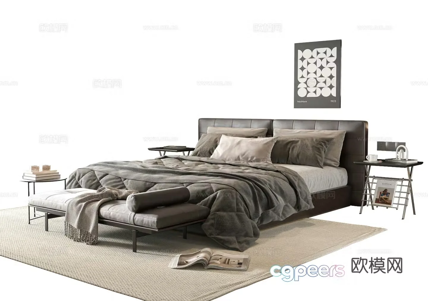 Modern double bed 3d model