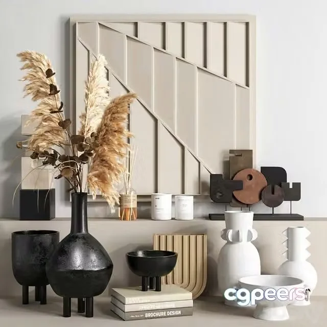 3ds Max Free – Decorative set 32, with panels, vases and other decor