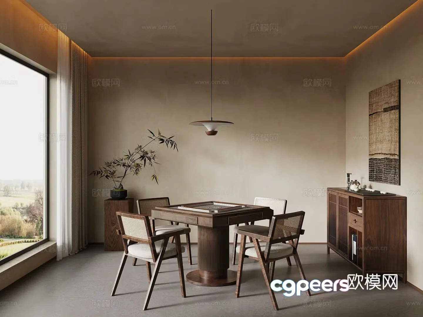 Chess and card room Wasabi style Chess and card room Mahjong room Mahjong table 3D model