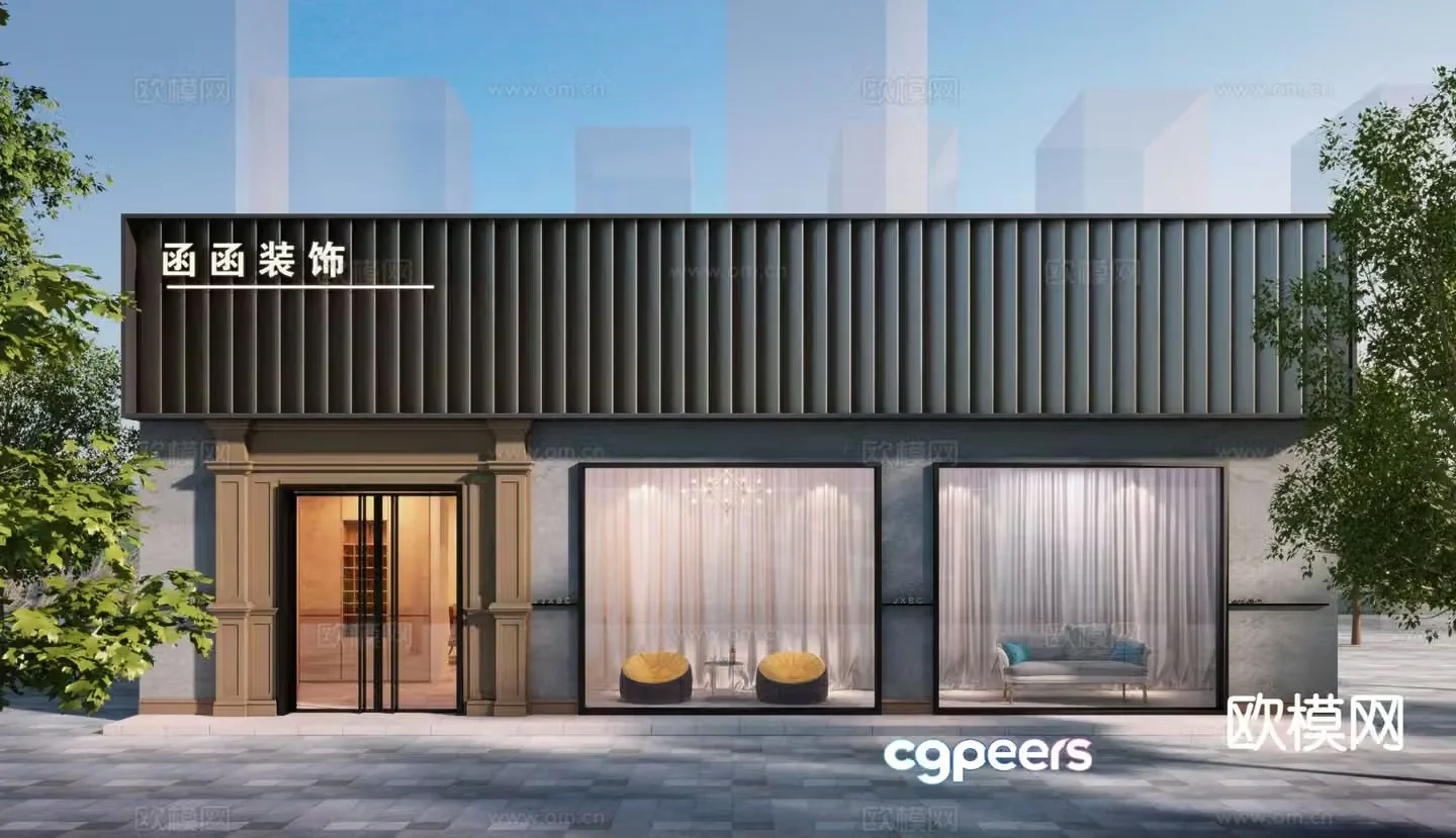 Modern commercial door facade 3d model