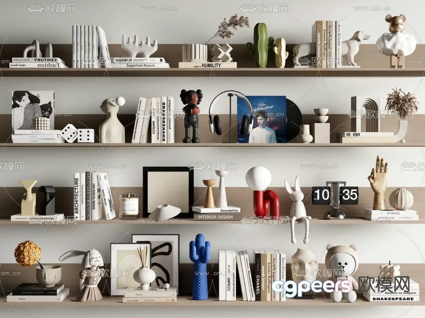 Modern decorations ornaments books hanging paintings sculpture 3d model