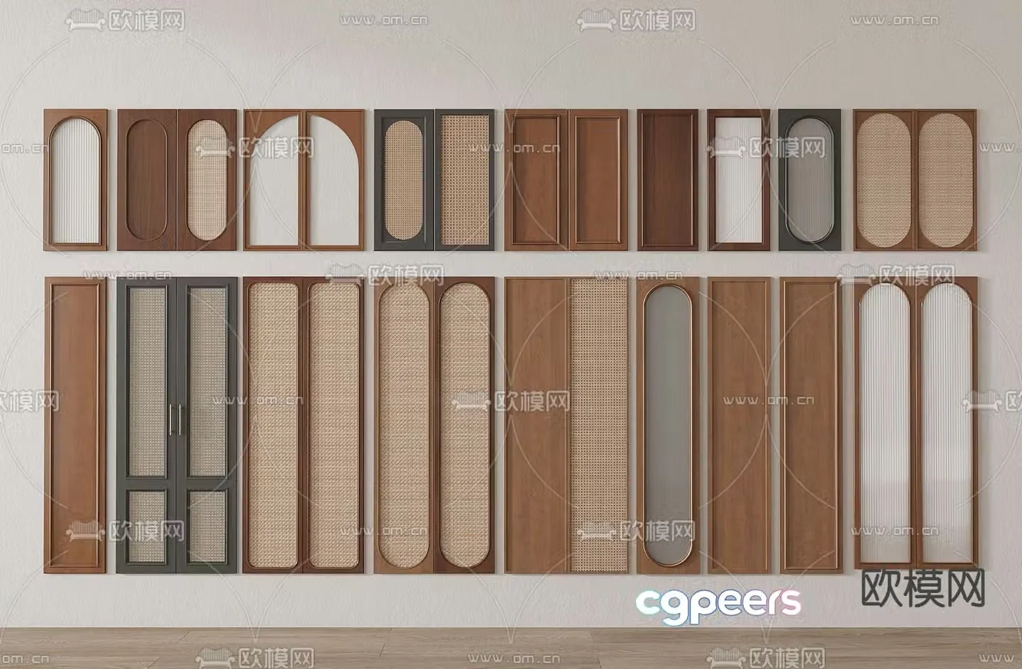 Middle-aged wind wardrobe door door 3d model