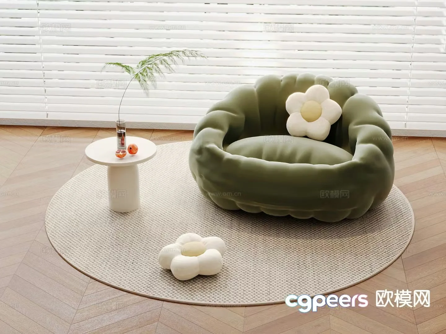 Cream style lazy sofa bean bag sofa sunflower pillow 3D model