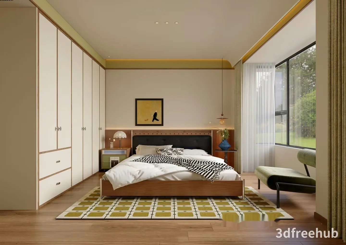 Cozy Bedroom 3D Model – 1700 – VRAY Render