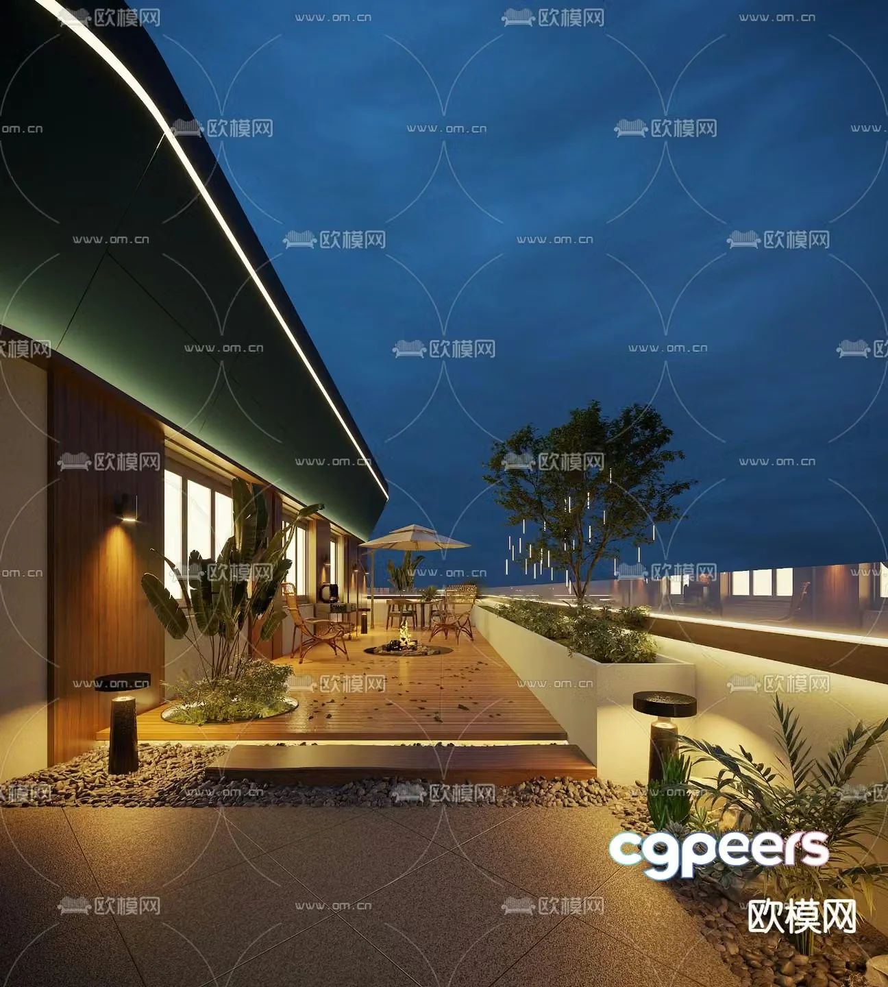 Modern balcony terrace roof garden 3d model