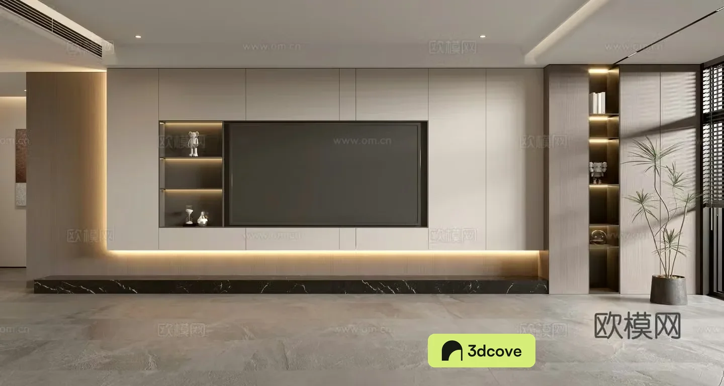 Modern minimalist TV background wall full of TV cabinet