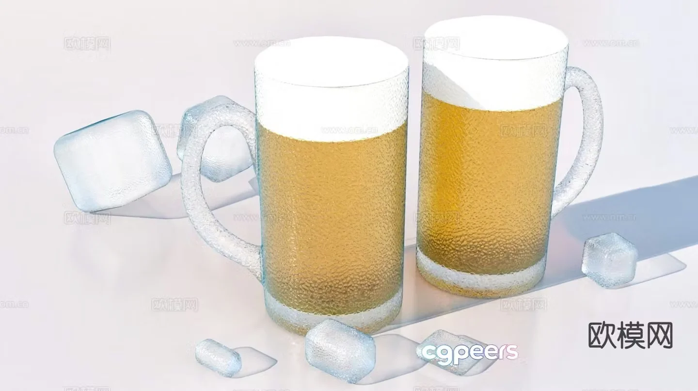beer beer glass ice cube 3d model