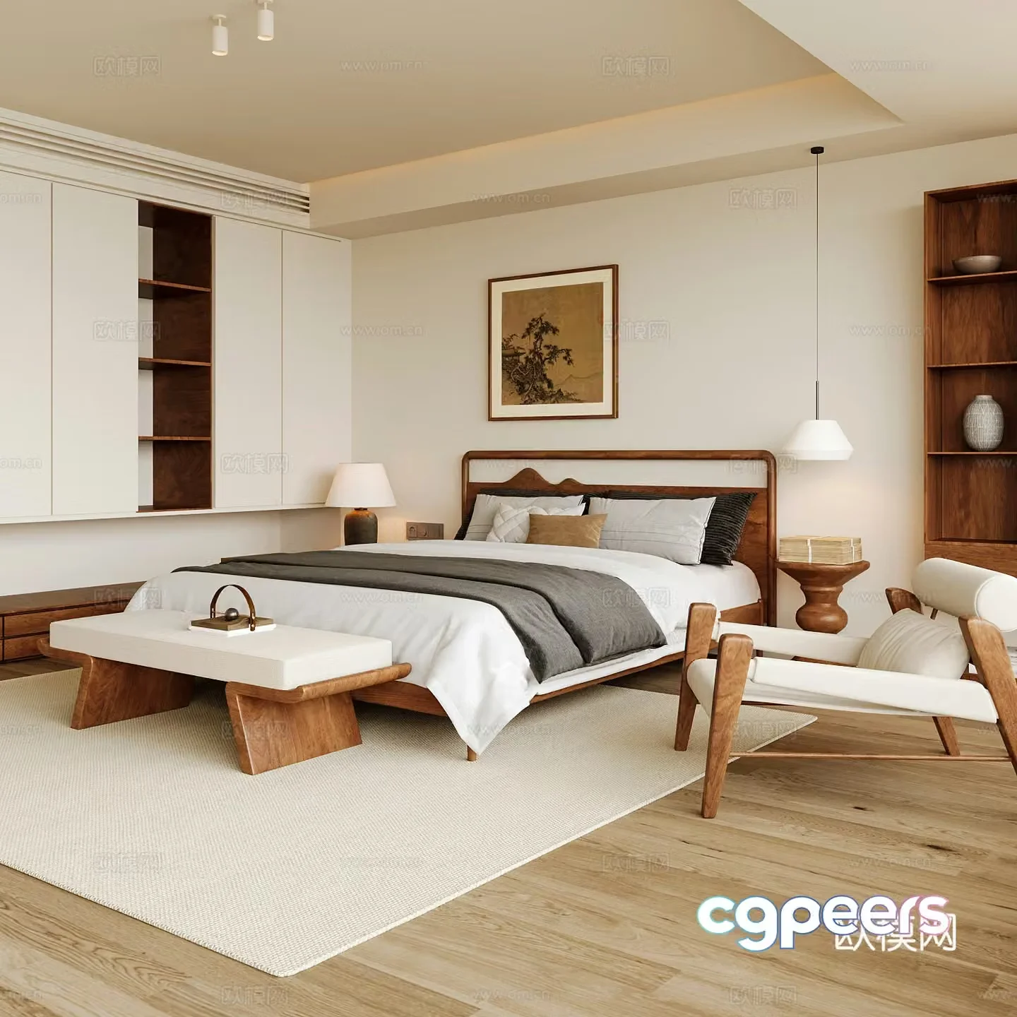 New Chinese style home bedroom Song family aesthetic bedroom Song style bedroom New Chinese style double bed New Chinese 3D model