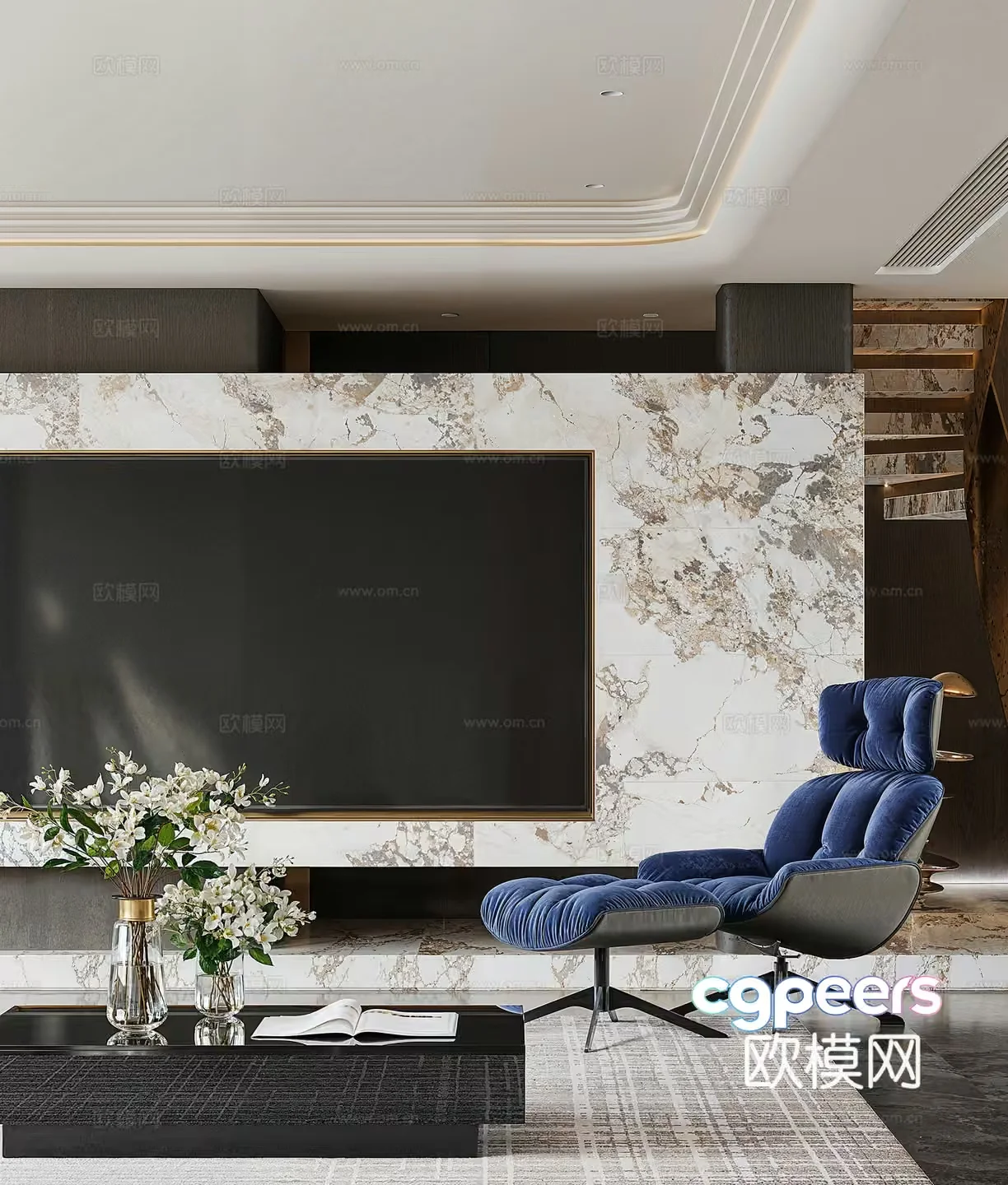 Modern Living Room 3D Model – 13028 – VRAY Render