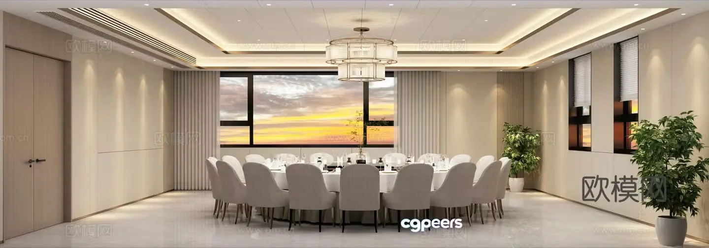 Modern private room Dining room Dining room Modern round table 3D model
