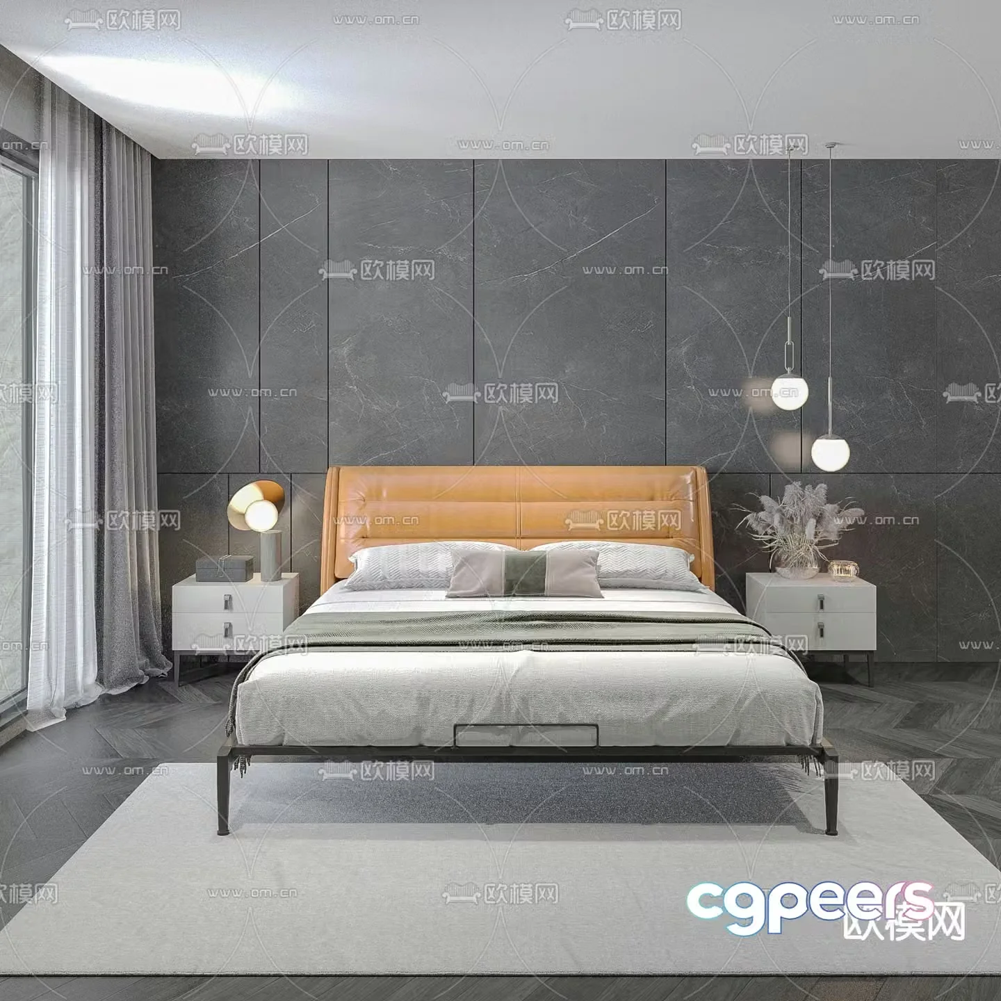 Leather double bed 3d model