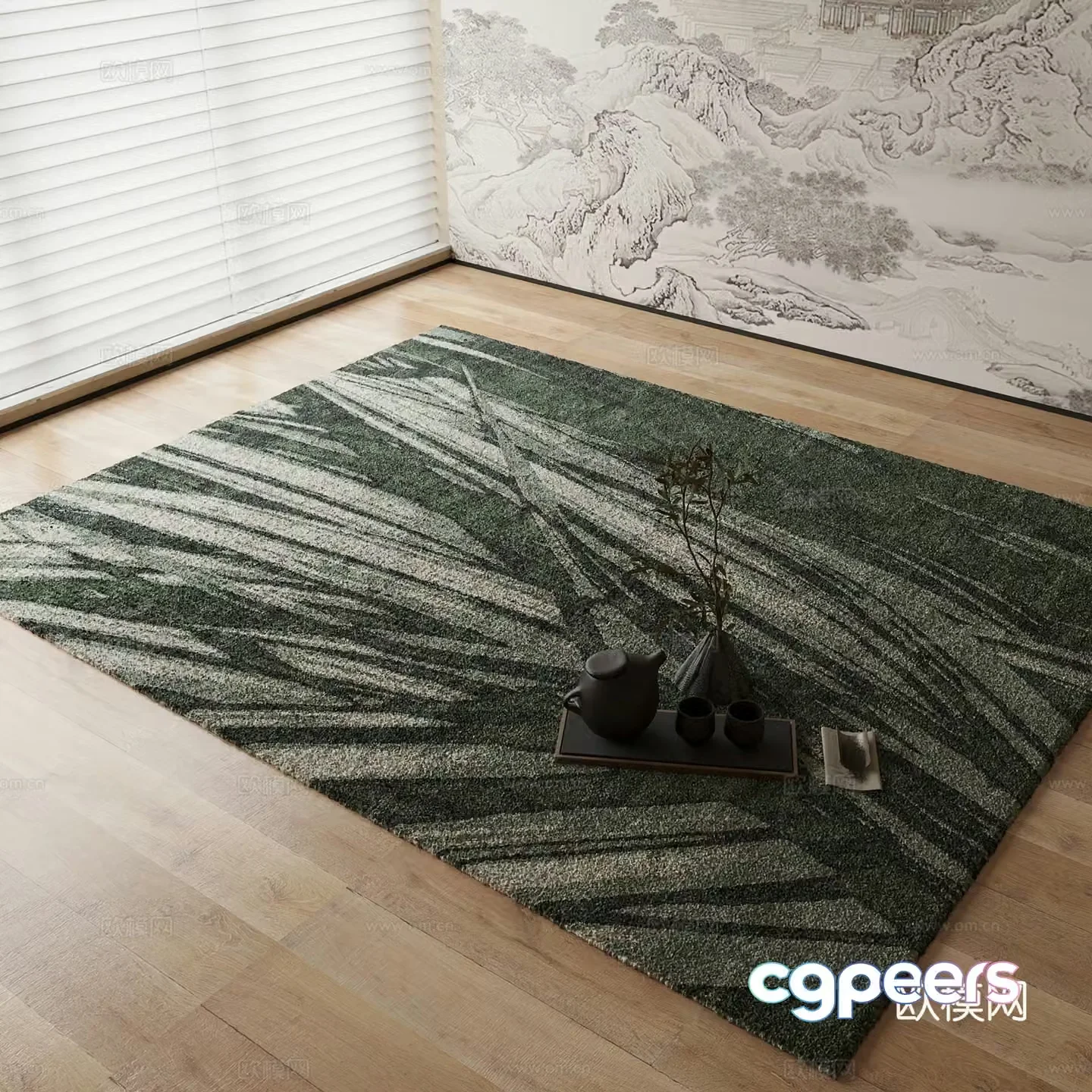 New Chinese carpet Green carpet 3d model