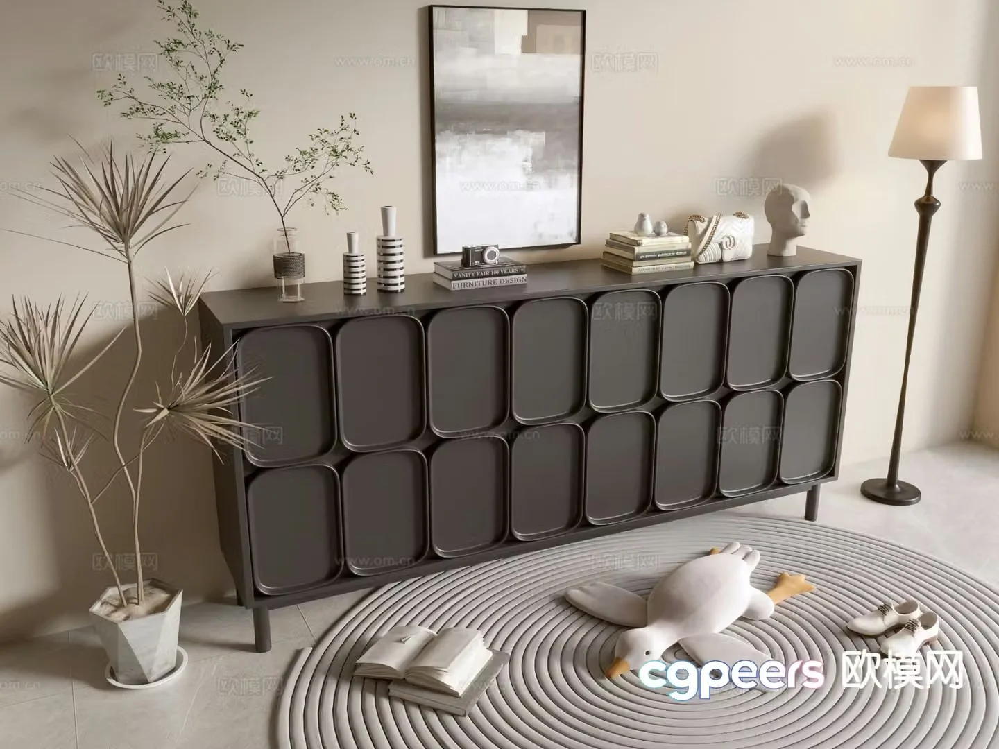 Modern black cabinet entrance cabinet 3d model