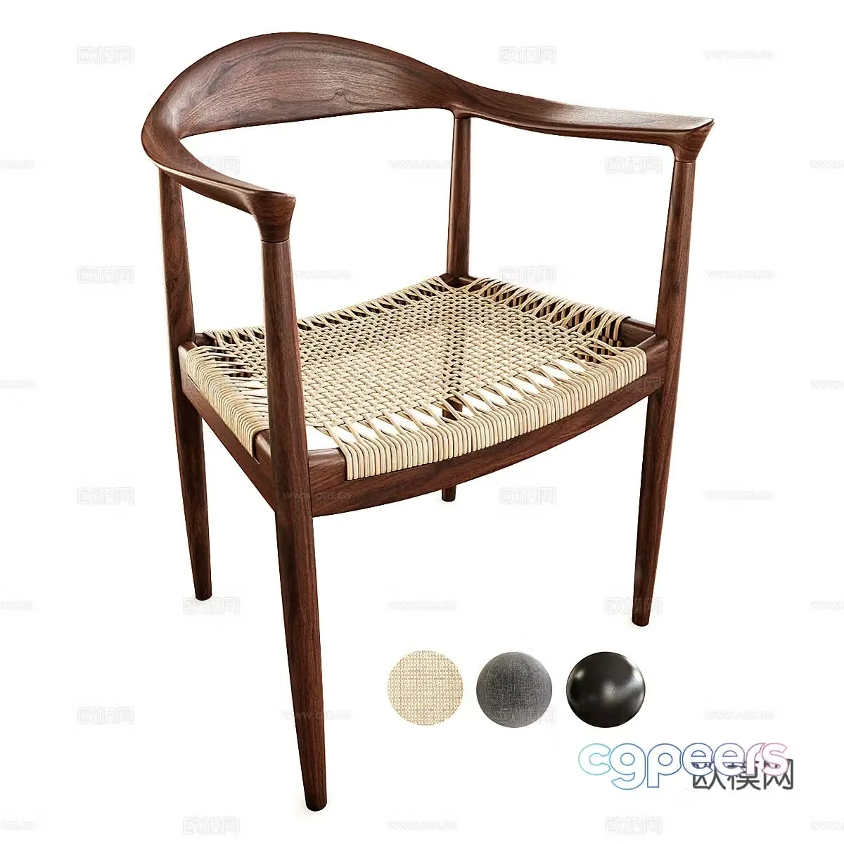 New Chinese style solid wood rattan chair 3D model