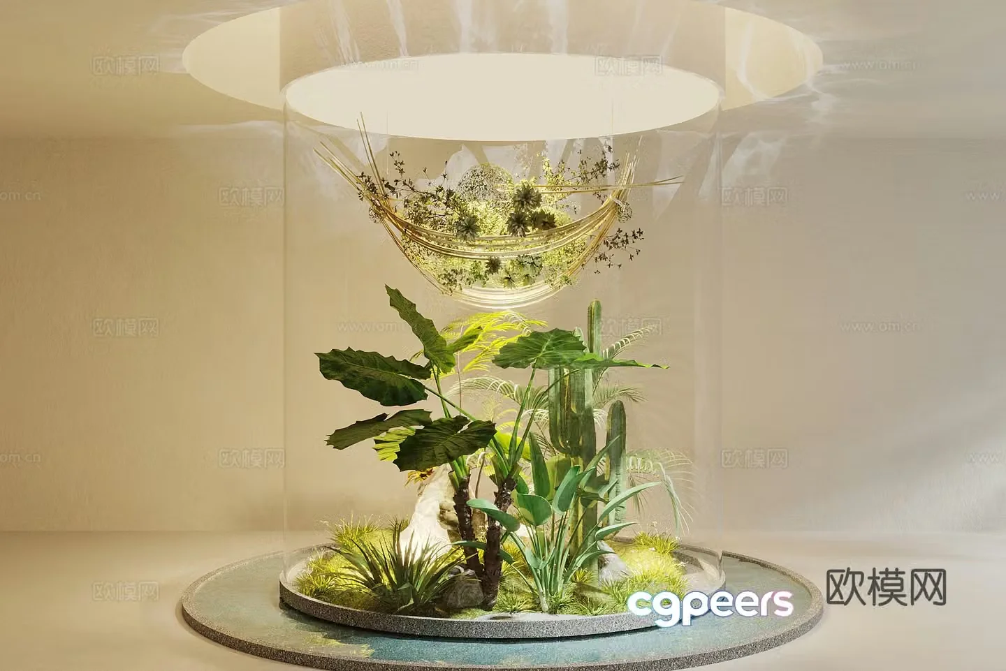 Modern landscape sketch Round plant pile Glass device 3D model
