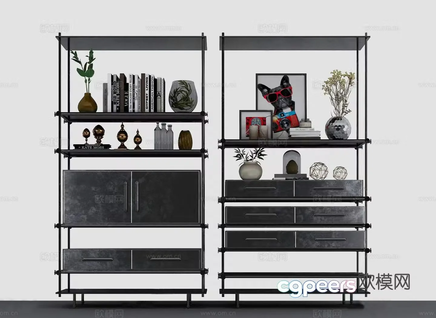 Industrial wind shelf cabinet 3D model