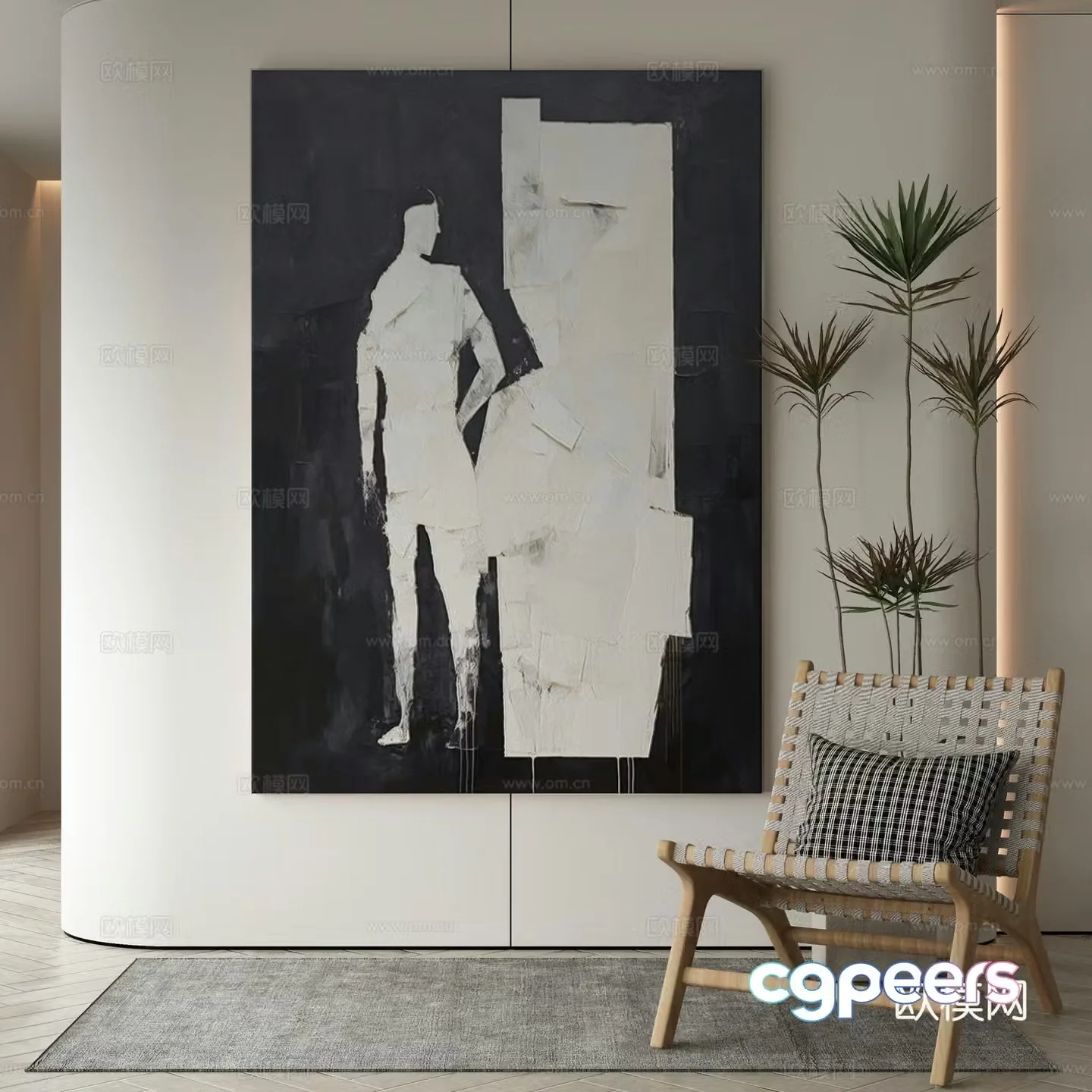 Modern art painting Decorative painting Black and white hanging painting 3d model
