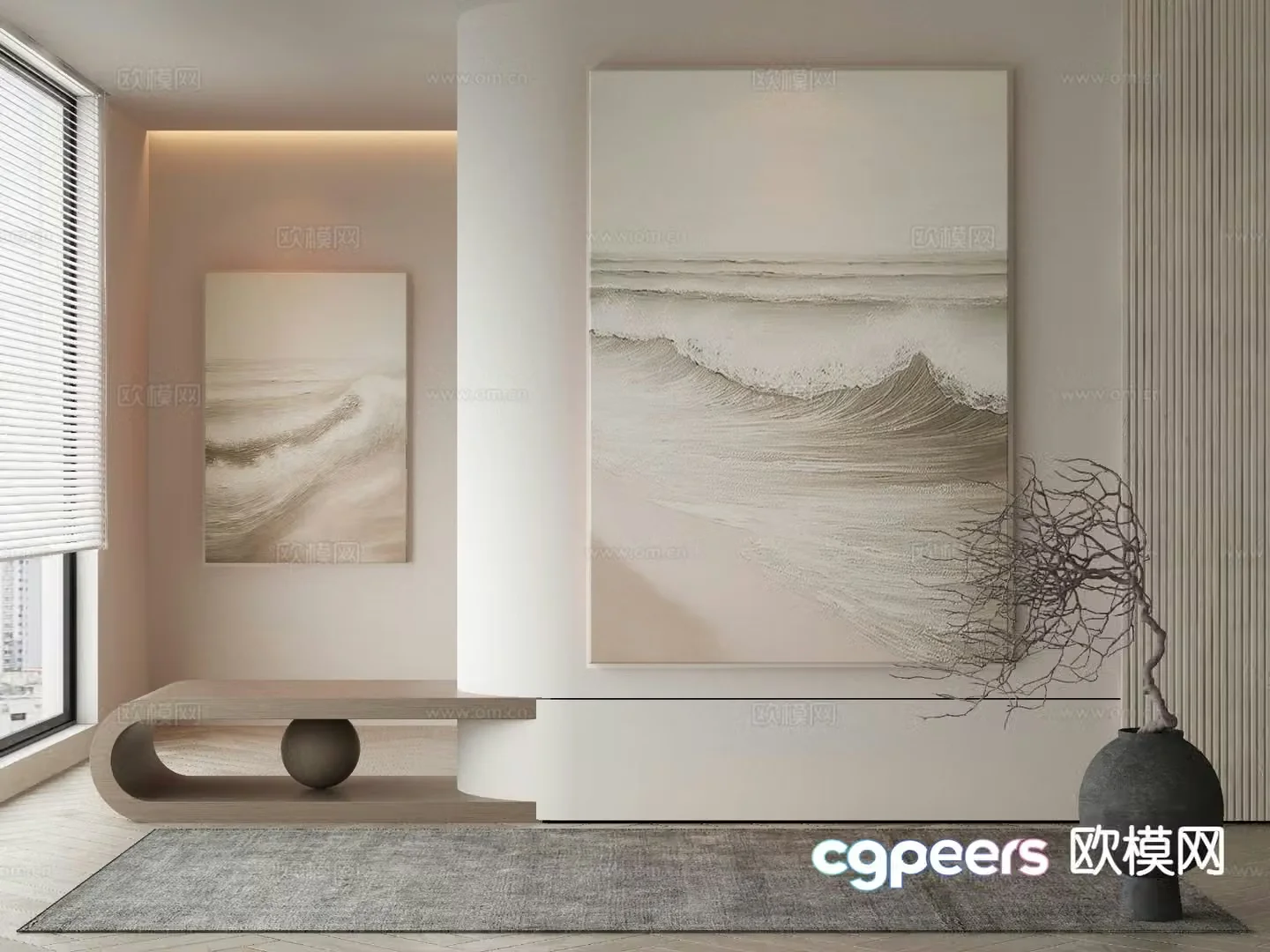 Modern wave painting decorative painting 3d model