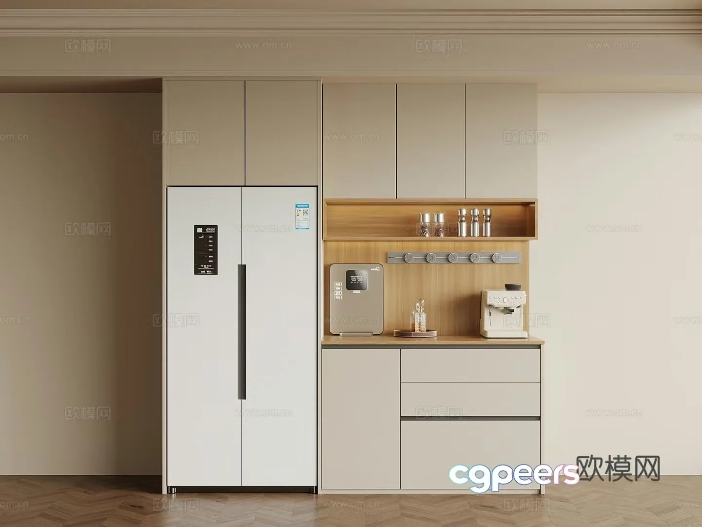 Modern Creamy Wine Cabinet Side Cabinet 3D Model
