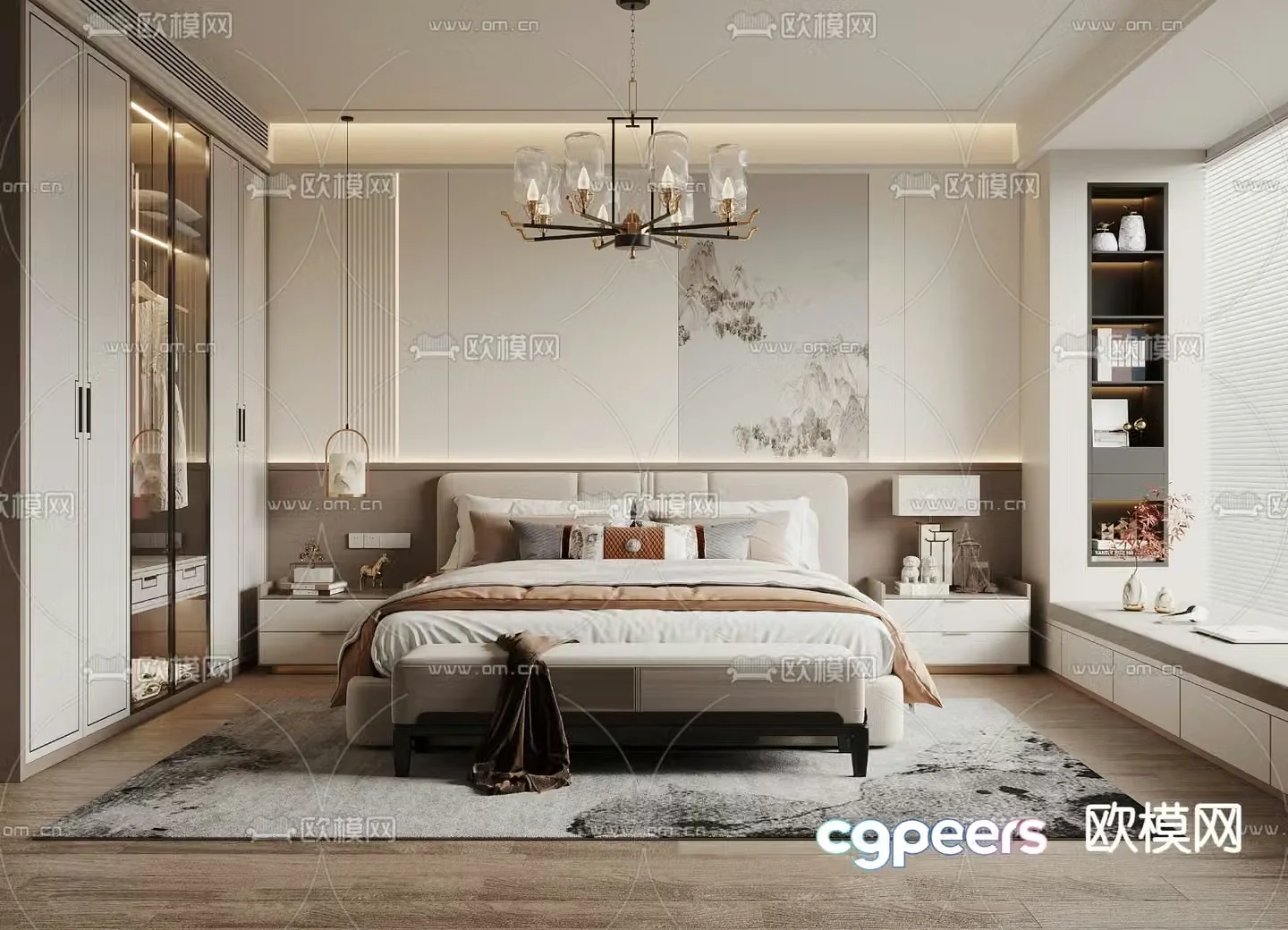 New Chinese style bedroom master room 3d model