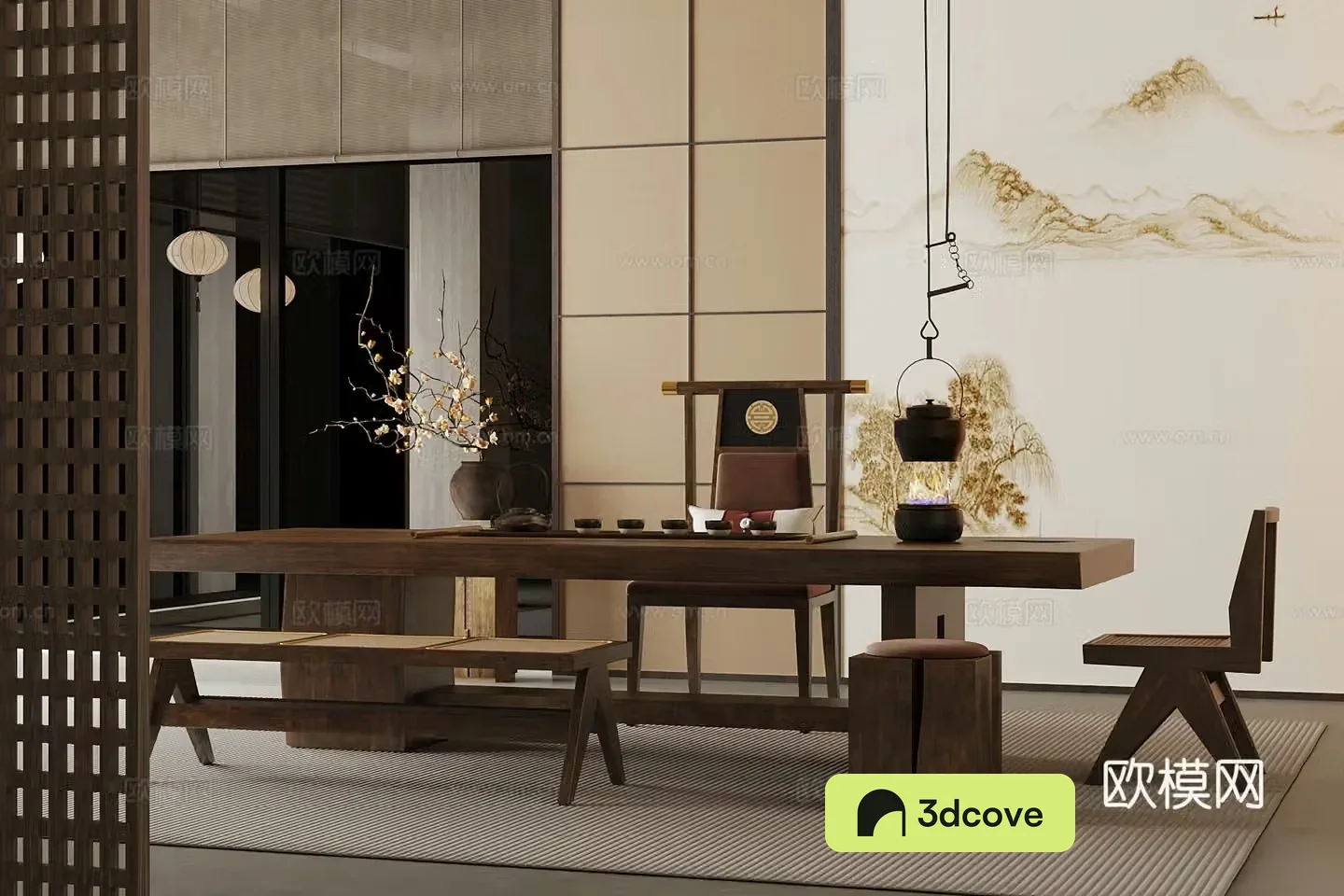 New Chinese-style tea room dining table and chairs vase