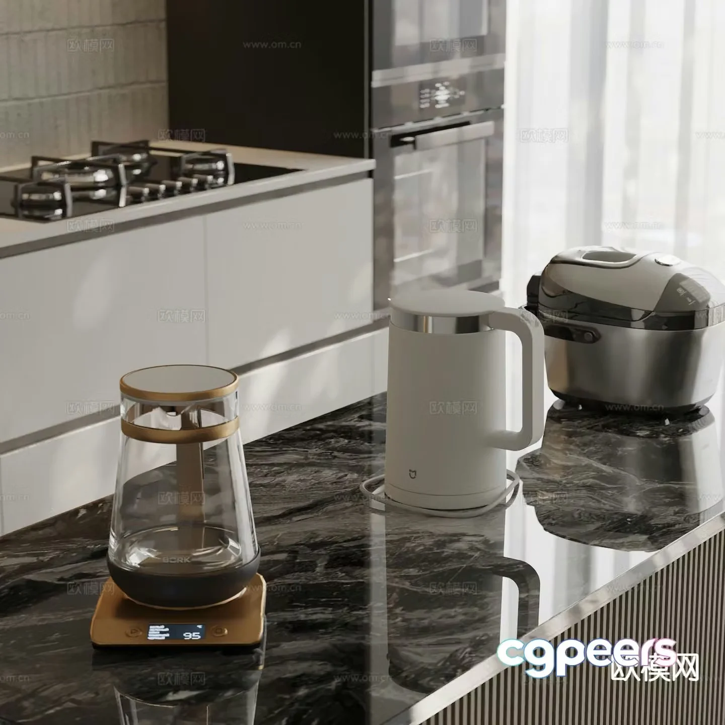 Modern kitchen appliances kettle rice cooker 3d model