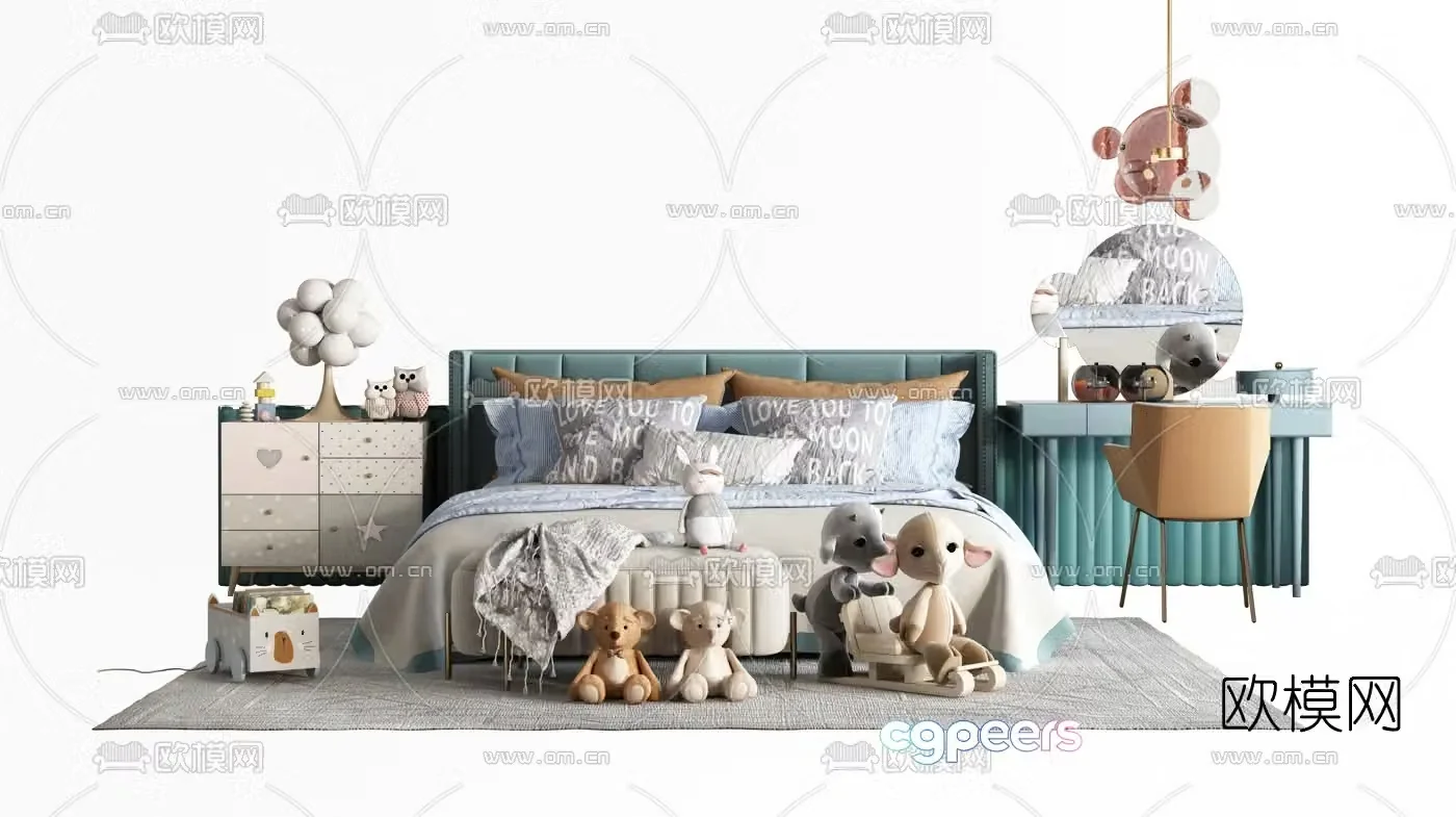 Modern children’s bed nightstand 3d model