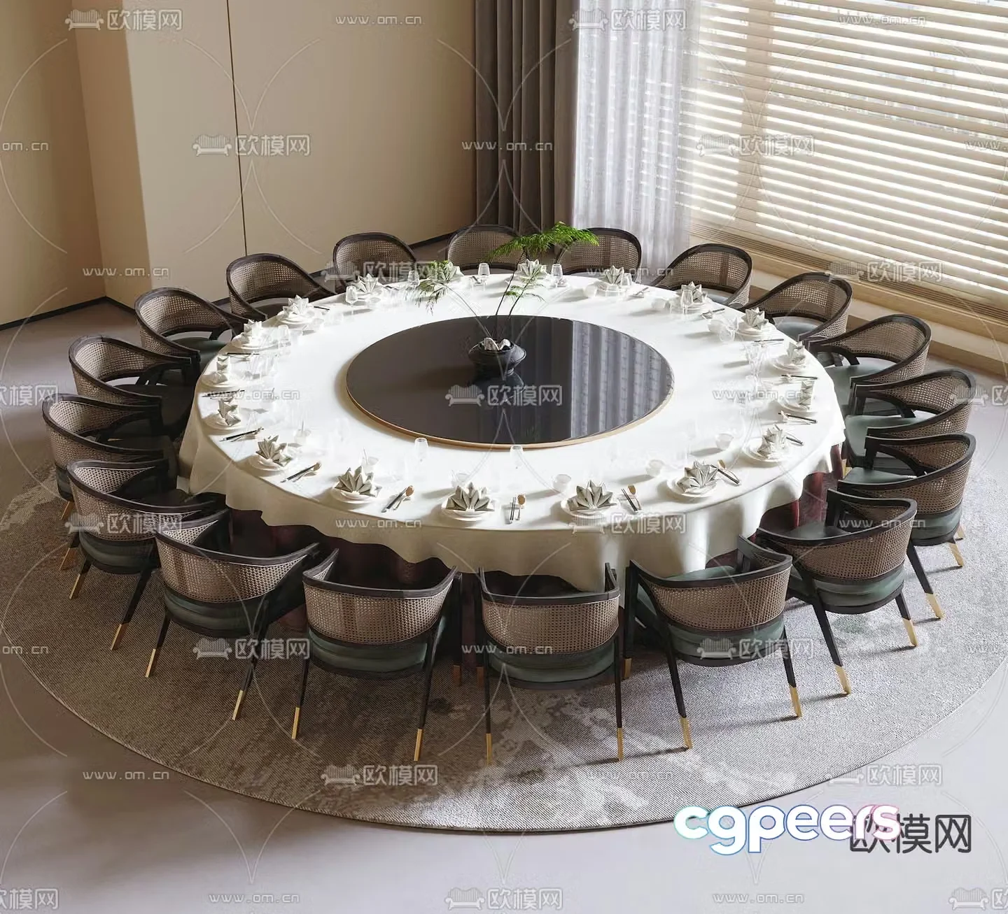 New Chinese dining table and chairs 3d model