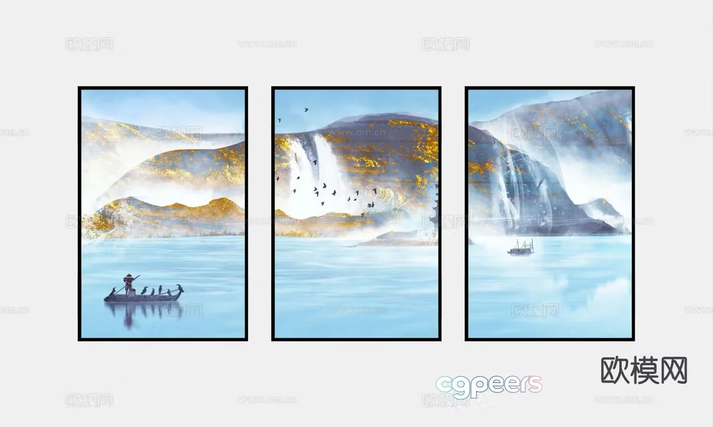 Chinese landscape painting decorative painting combination painting 3D model
