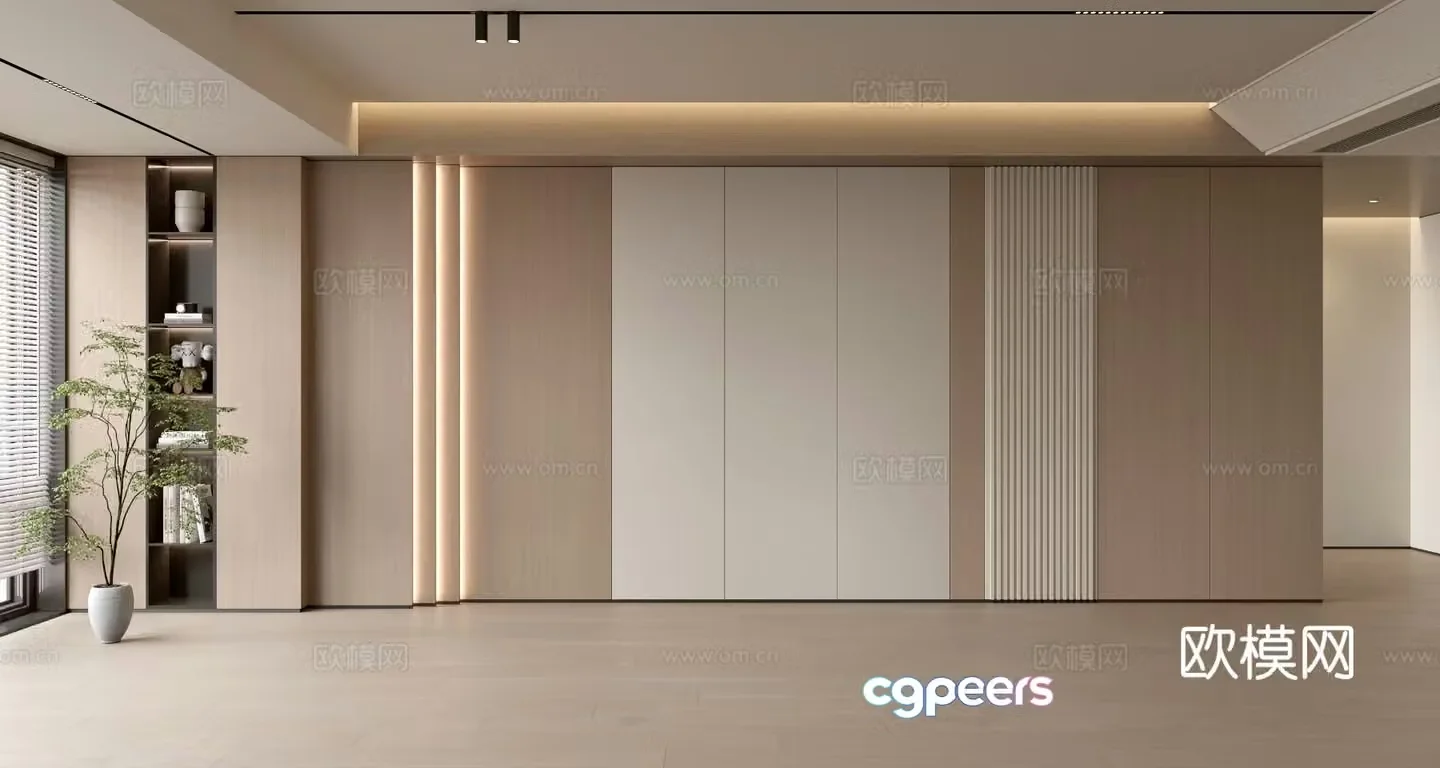 Modern simple sofa background wall modern ornament balcony cabinet living room cabinet wood veneer background wall 3d model