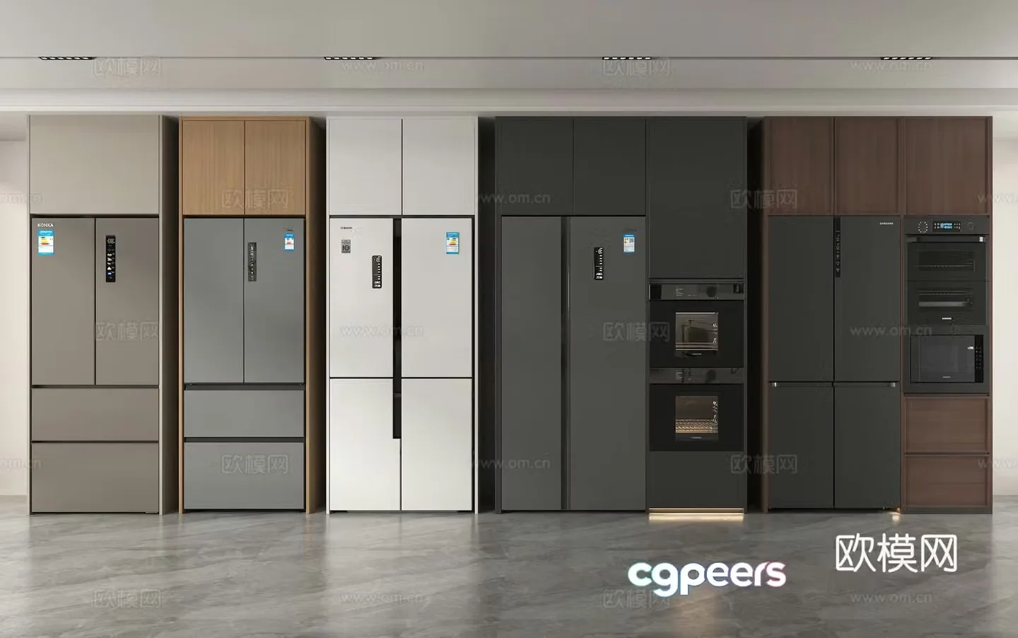 Double door refrigerator Oven Steamed oven Single door refrigerator 3D model