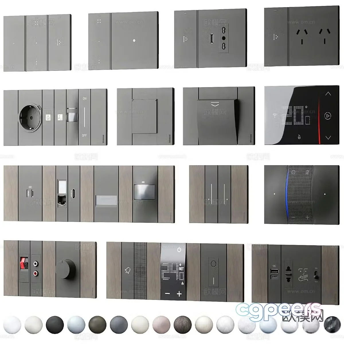 Modern switch socket combination 3D model