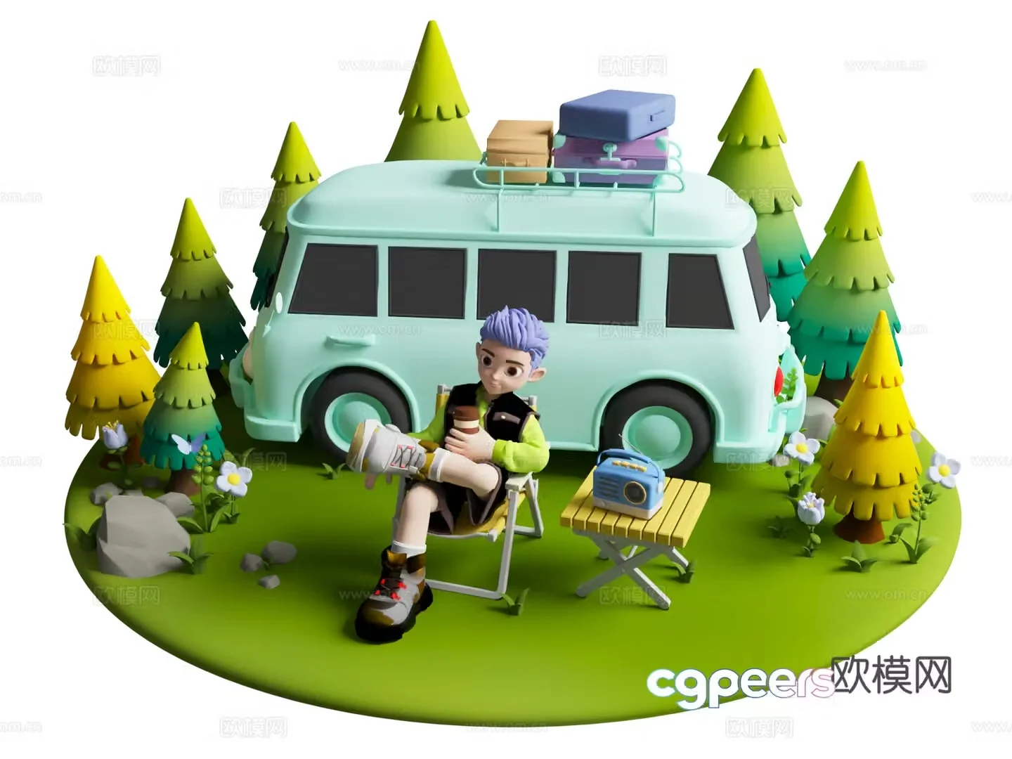 Cartoon Character Vehicle Camping Scene 3d Cartoon Camping Camping Beauty Chen Camping Beauty Chen 3d Model