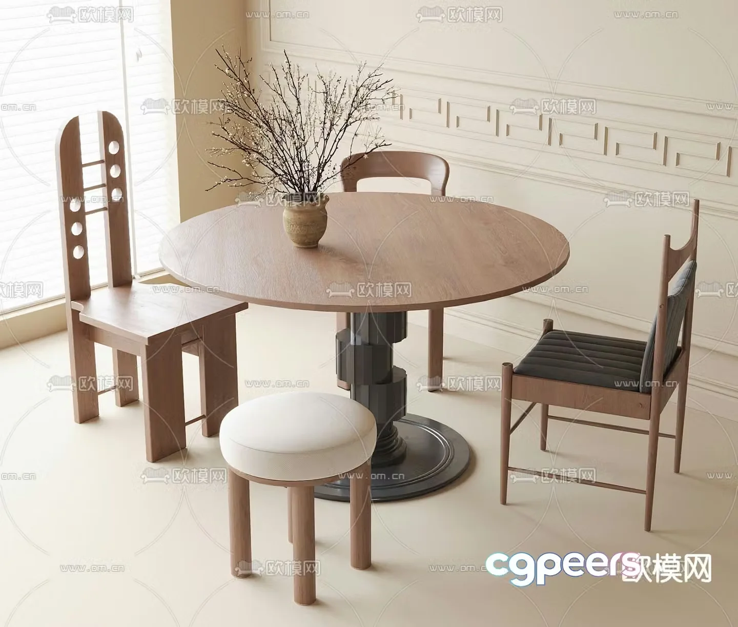 Medieval style dining table and chairs round table 3d model