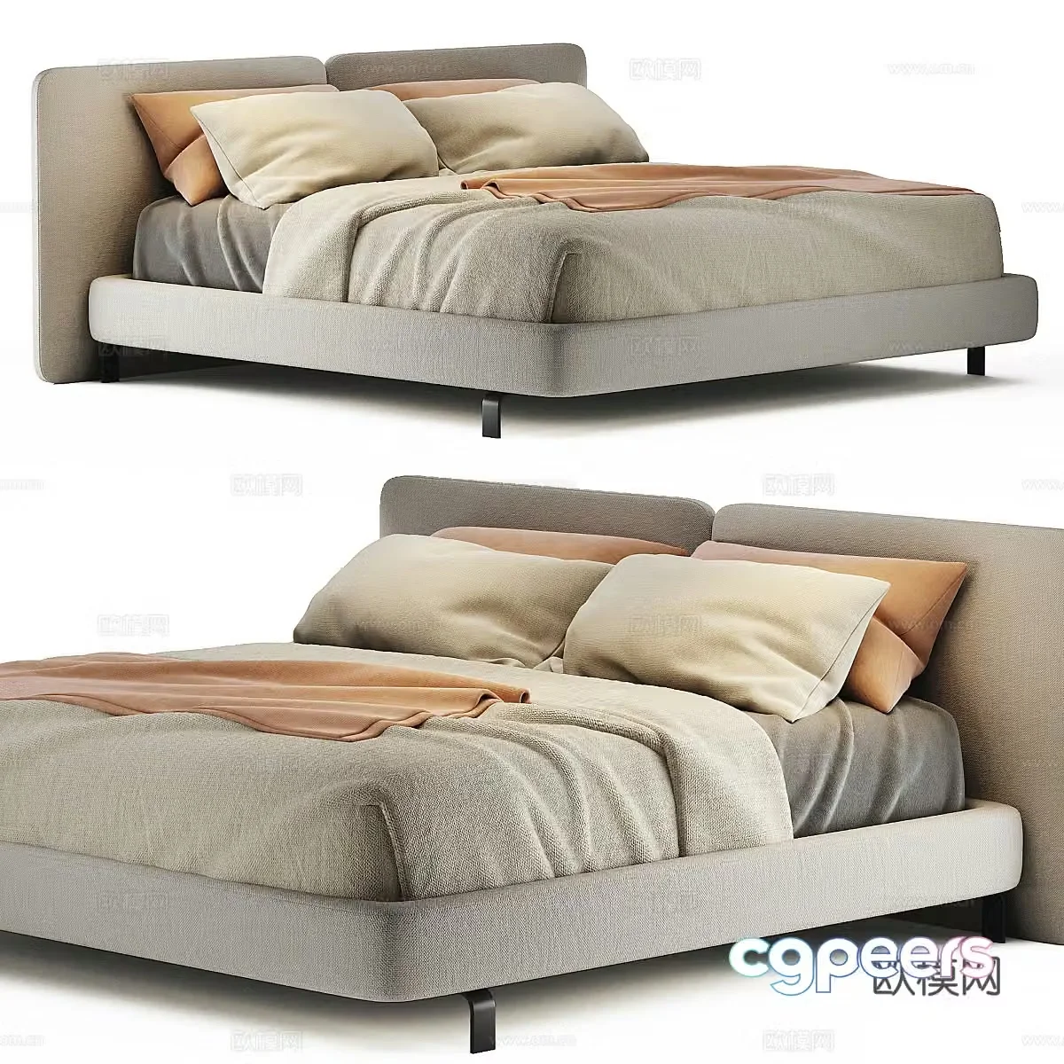 Modern Italian Minotti Tatlin fabric double bed 3D model