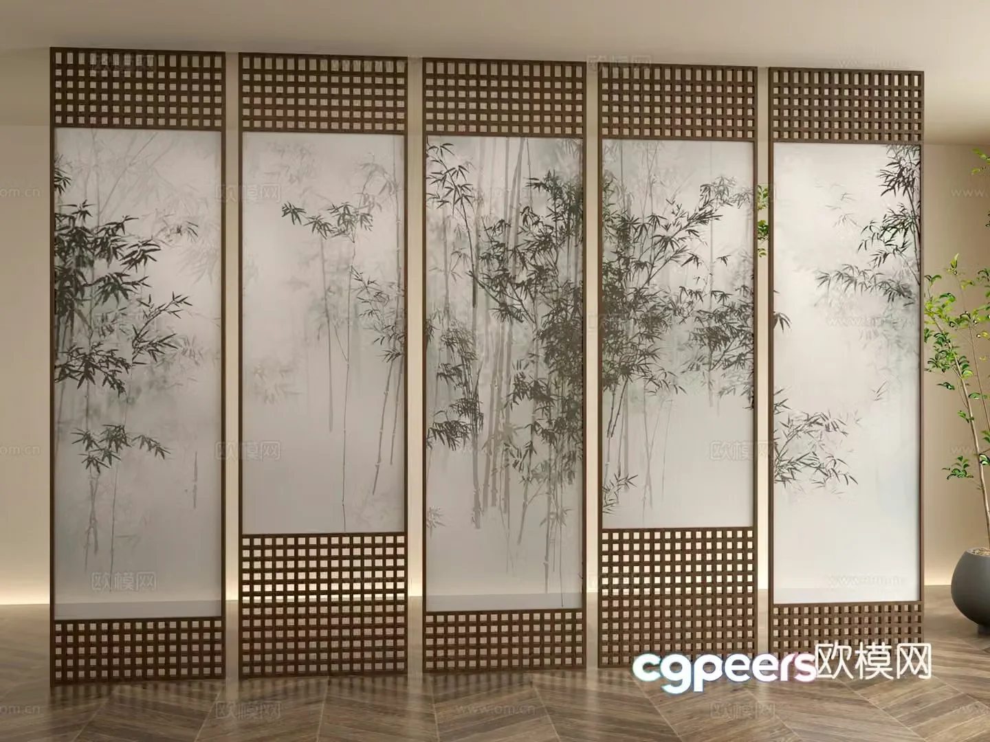 Wasabi Middle Grid Partition Bamboo Curtain 3D Model