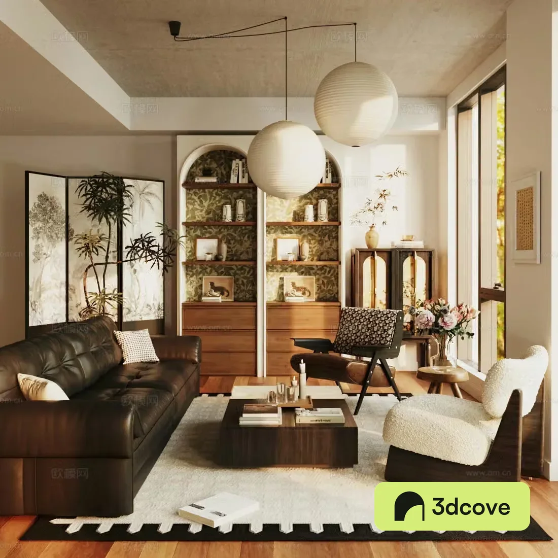 Medium-old home living room small living room sofa coffee table coffee table combination 3D model