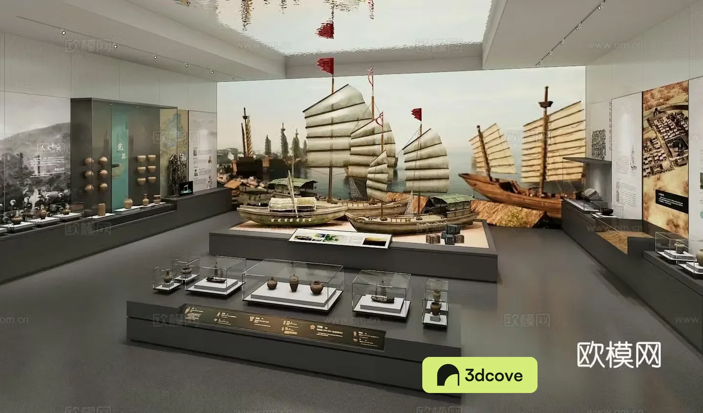 Museum Exhibition Hall Sand Table Boat Showcase Ceramic Can