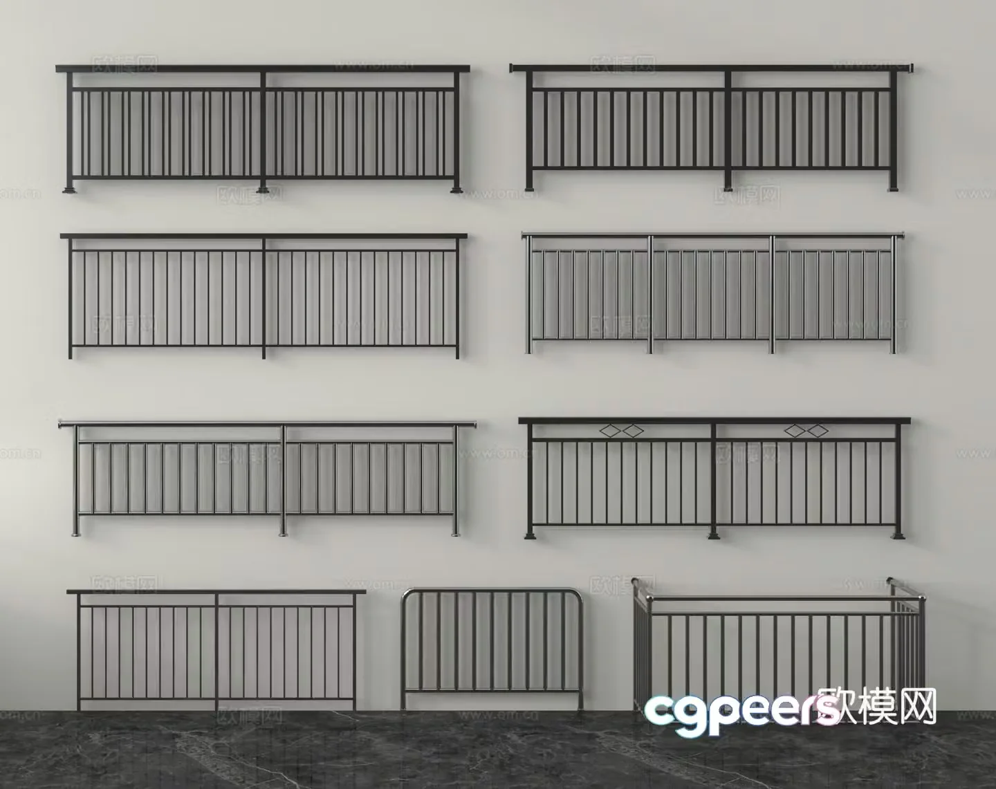 Wrought iron guardrail railing guardrail fence guardrail railing handrail 3d model