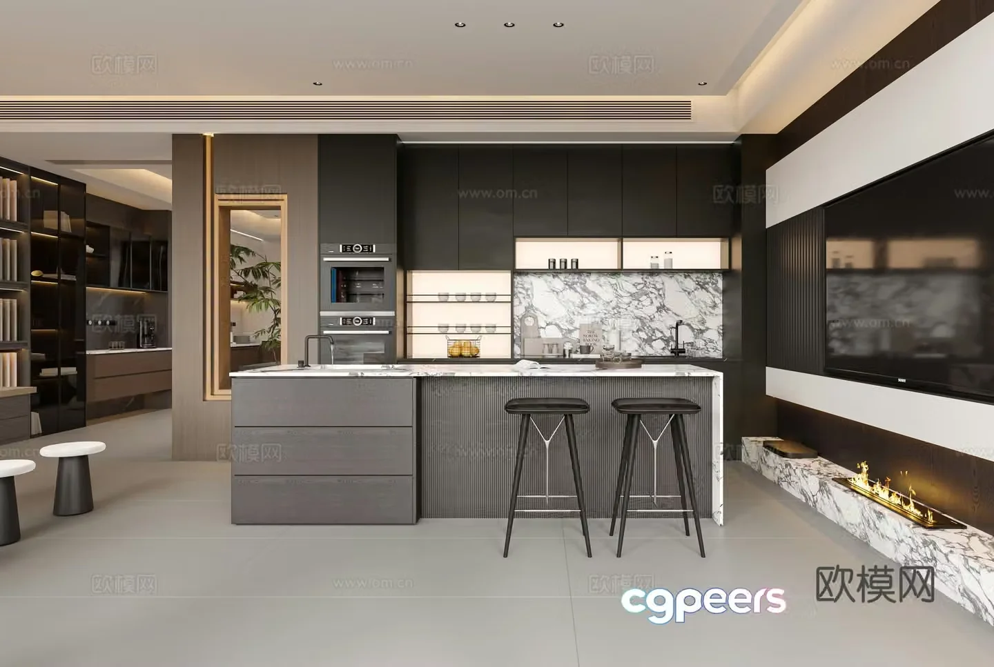 Italian light luxury living restaurant 3D model