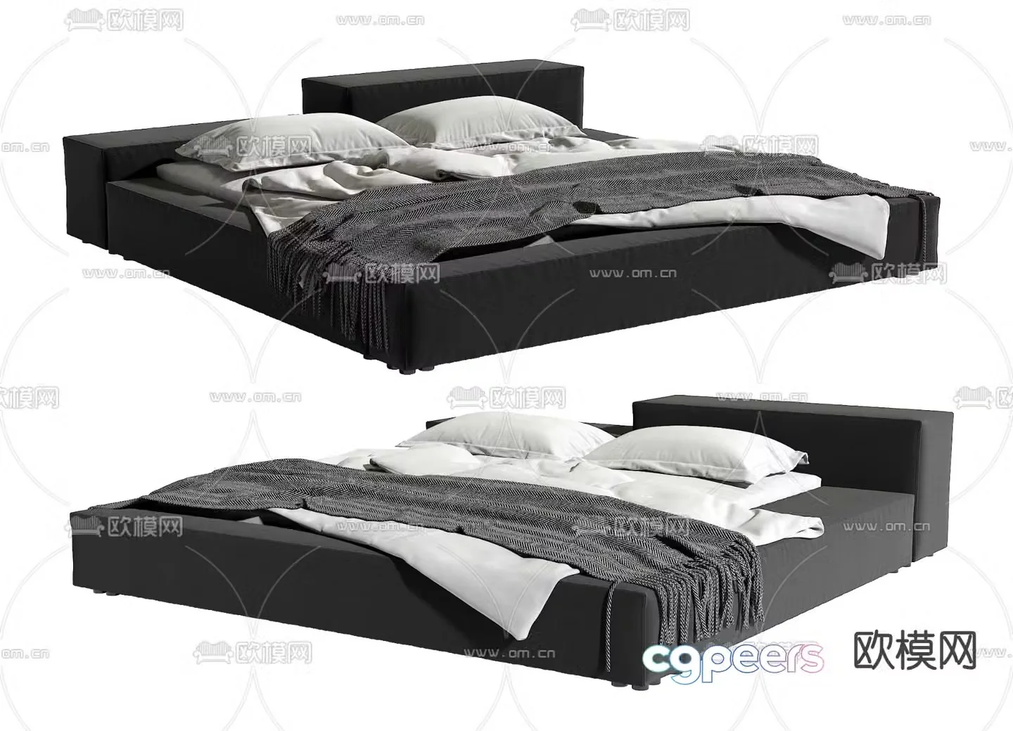 Premium gray double bed 3d model