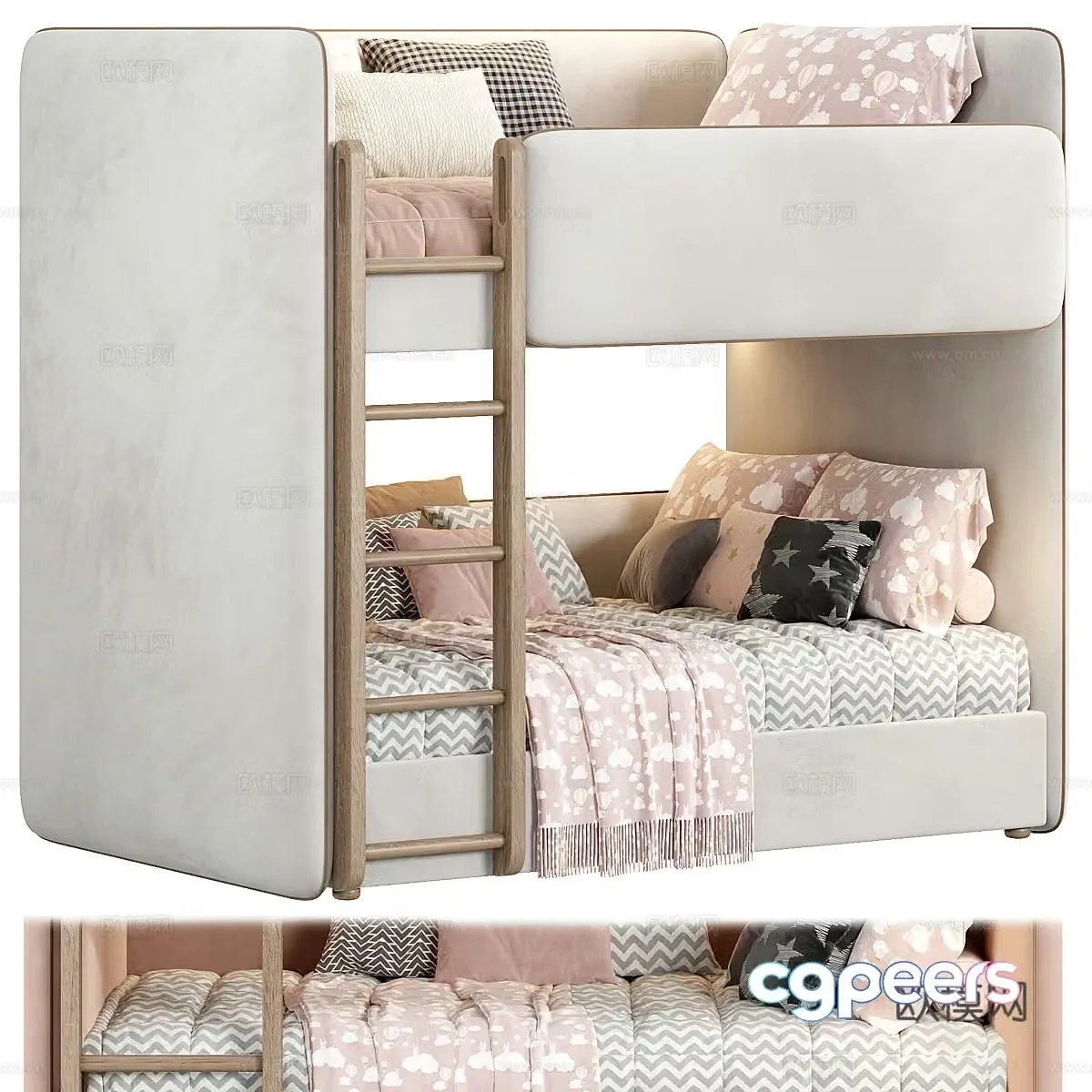 Modern cream style children’s fabric up and down bed 3D model