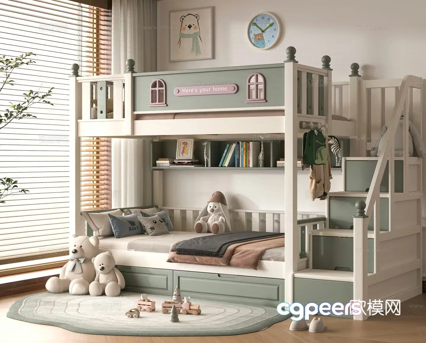 Modern 3D model on and off bed