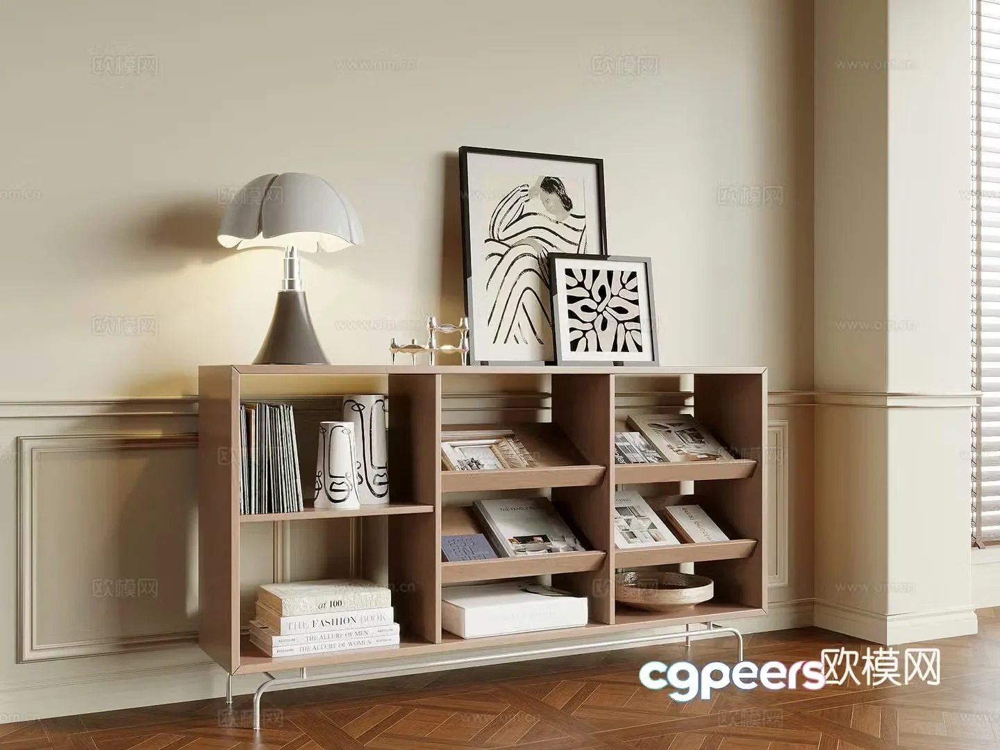 Bookcase French cream style bookcase Bookshelf low cabinet floor cabinet 3d model