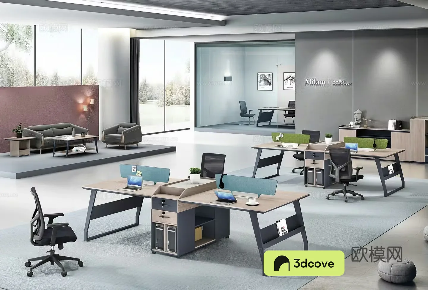 Working equipment office space office area staff desk and chair