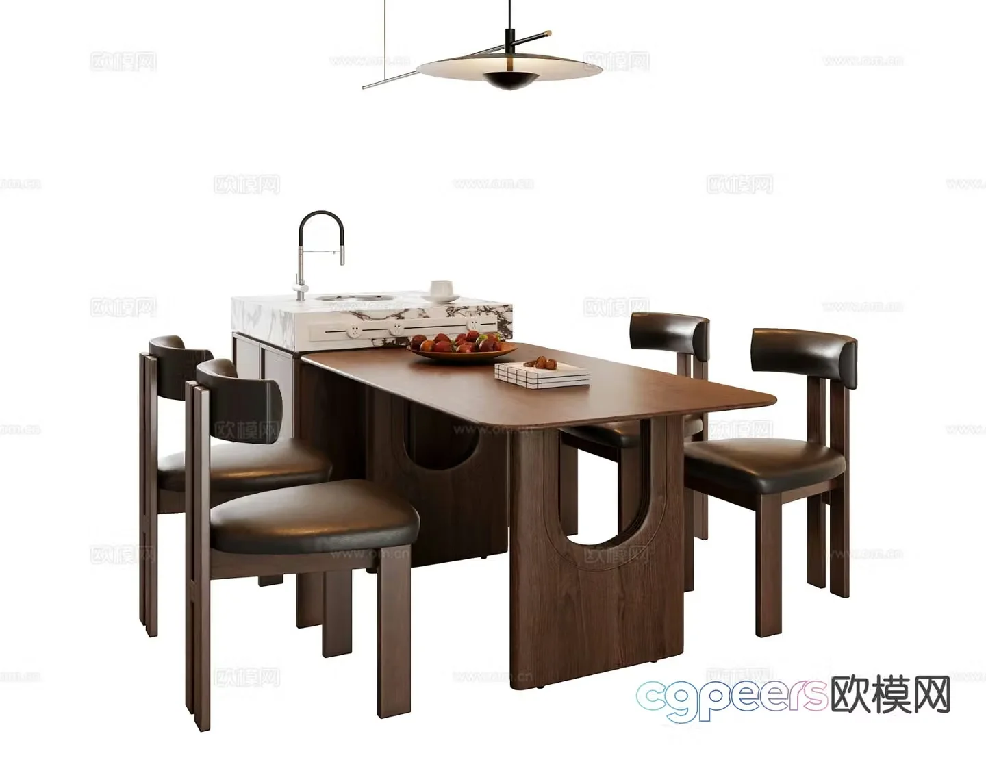 Medieval style dining table and chairs island 3D model