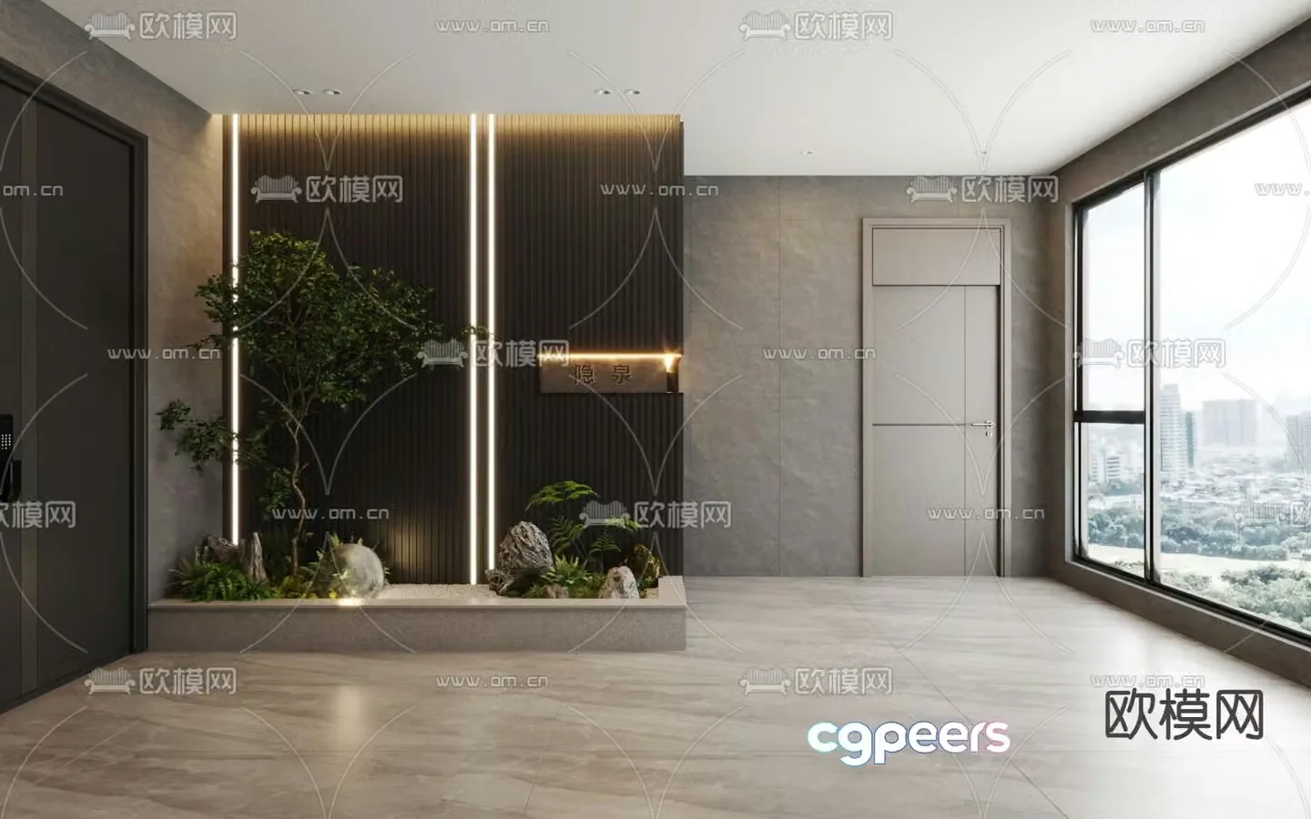 Indoor landscape plant landscaping entrance aisle 3D model