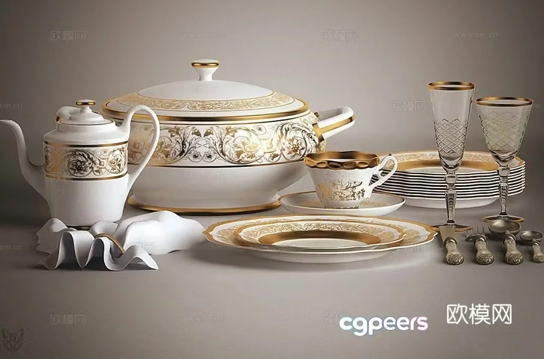 Simple European ceramic tableware tea set 3D model