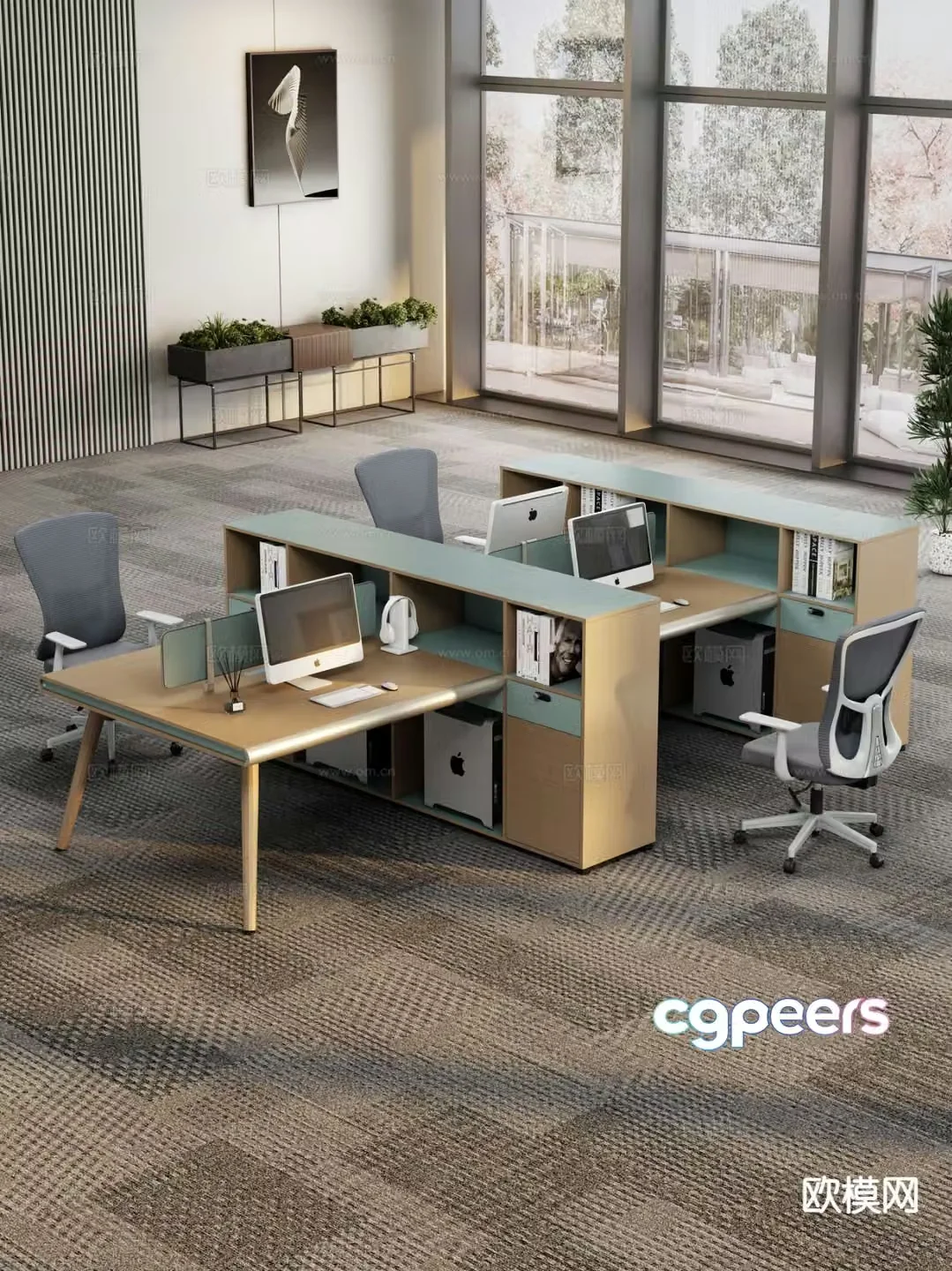 Card space desk work station post 3d model